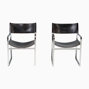Set of Jh-813 Armchairs in Black Leather by Hans J. Wegner for Johannes Hansen, 1940s