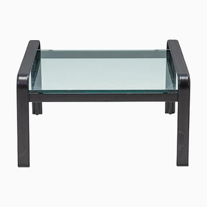 Black Leather and Glass Side Table by Tito Agnoli for Matteo Grassi, 1970s