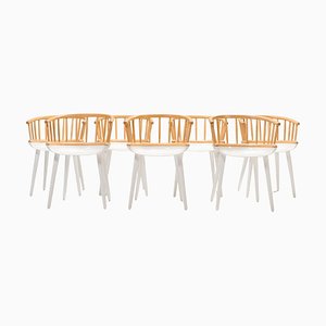 Cyborg Stick Dining Chairs in White and Natural Ash by Marcel Wanders for Magis, 2010s, Set of 7