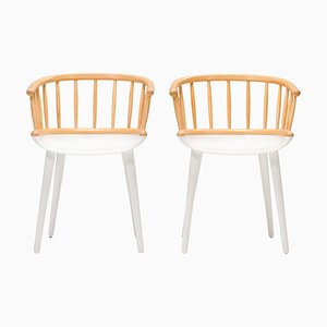 Cyborg Stick Dining Chairs in White and Natural Ash by Marcel Wanders for Magis, 2010s, Set of 2