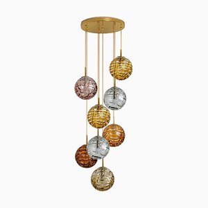 Lámpara colgante en cascada con ocho esferas de cristal de Murano, años 60