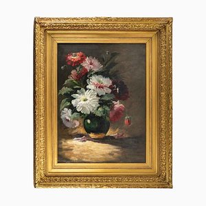 French Artist, Floral Composition, Late 1800s, Oil on Canvas, Framed