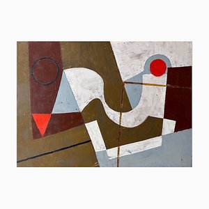 Jeremy Annear, Construct (disco rojo y triángulo), óleo sobre lienzo, 2014