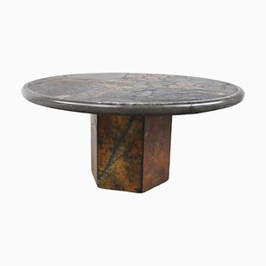 Brutalist Slate Stone Round Coffee Table, 1990s