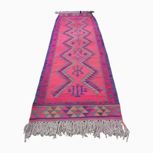 Alfombra Kilim turca vintage de lana rosa, años 70