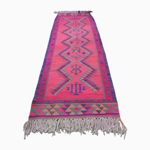 Vintage Turkish Pink Wool Kilim Rug Runner Rug, 1970s