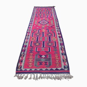 Alfombra Kilim turca vintage de lana rosa, años 70