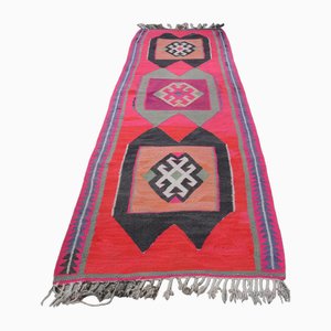 Vintage Turkish Pink Wool Kilim Rug Runner Rug, 1970s