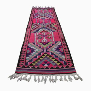 Alfombra Kilim turca vintage de lana rosa, años 70