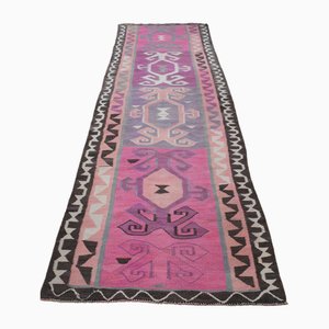 Tappeto Kilim Runner vintage in lana rosa, Turchia, anni '60