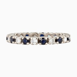 18 Karat White Gold Wedding Ring with Sapphire and Diamonds, France, 1970s