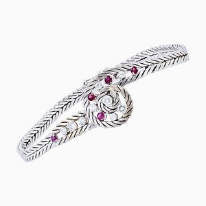 18 Karat White Gold Bracelet with Ruby and Diamonds, 1950s