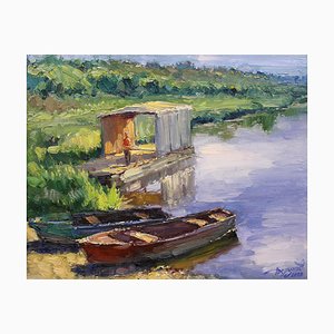 Yuriy Demiyanov, On a Small Raft, 2020, óleo sobre lienzo