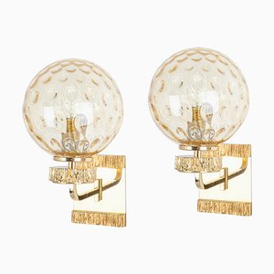 Glass and Brass Sconces in the style of Palwa, Germany, 1970s, Set of 2
