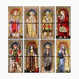 19th Century Neo-Gothic Stained Glass Windows, Set of 8