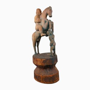 Antique Wooden Man to Horse Sculpture