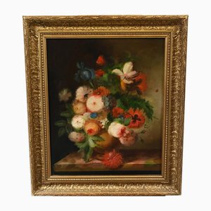 Artista inglés, Bodegón floral, siglo XIX, pintura al óleo, enmarcado