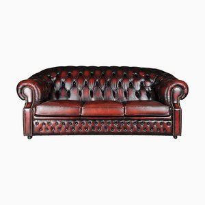 Englisches 3-Sitzer Chesterfield Sofa aus Leder