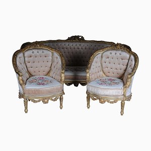 French Louis XVI Style Salon Seating Group, Set of 3