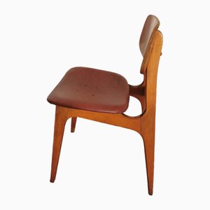 Wooden Dining Chair with Red Faux Leather Seat, Yugoslavia, 1970s