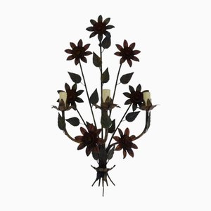 Large Painted Metal Sconce with Flower Wreath Decor, 1970s