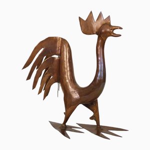 Brutalist Copper Rooster Sculpture in Michel Anasse Style, 1950s