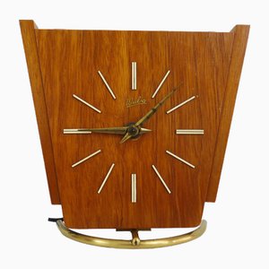 Art Deco Style Table Clock in Wood and Brass from Wuba Amsterdam, 1950s