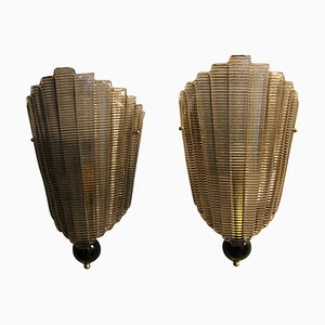 Sconces in Smoked Textured Murano Glass, 2000, Set of 2