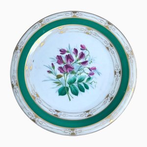 19 Century Green Floral Porcelain Plate, Set of 3