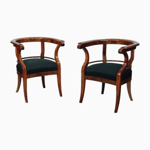 Fauteuils Biedermeier Antiques en Noyer et Placage, Set de 2