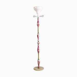 Art Deco Floor Lamp with Gilt Brass Stem and Porcelain Inserts by Richard Ginori, 1930s