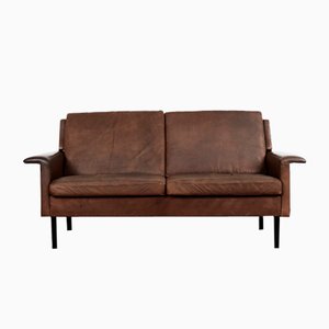 Mid-Century Scandinavian Modern 2-Seater Brown Leather Sofa 3330 by Arne Vodder for Fritz Hansen, 1960s