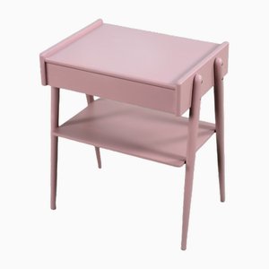 Mesita de noche escandinava vintage de teca en polvo rosa pastel de Ab Carlström & Co Möbelfabrik, años 50