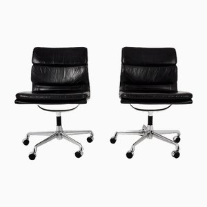 Black Leather Soft Pad Chairs by Charles & Ray Eames for Vitra, 1970s, Set of 2
