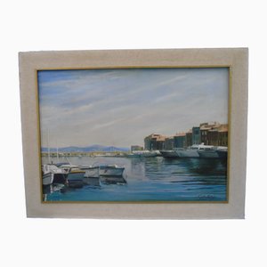 G. Collas, Saint Tropez, 1982, duplicado en una placa sobre un biombo, óleo sobre lienzo