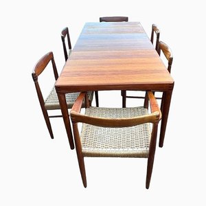 Danish Extendable Dining Table and Chairs by H. W. Klein for Bramin, 1950s, Set of 7
