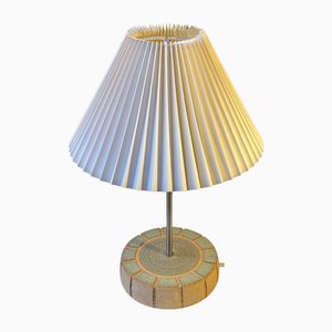 Scandinavian Green Glaze Table Lamp with Fluted Stoneware Base, 1970s