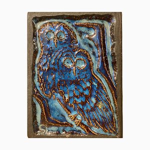 Scandinavian Owl Relief in Blue Glazed Ceramic by Svend Åage Jensen for Søholm