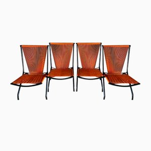 Folding Armchairs in the style of Andre Monpoix Scoubidou Red, Set of 4