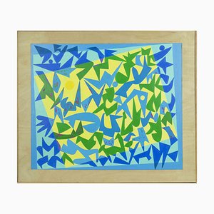 Leo Guida, Abstract in Yellow and Blue, Tempera on Plywood, 1970s