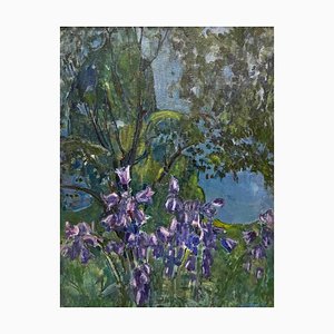 Gleb Savinov, Bluebells in the Garden, White Nights, 1990s, Oil