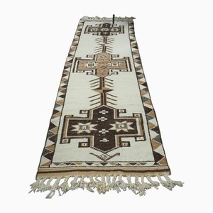 Tapis Oushak Vintage Fait Main en Laine Blanche, Anatolie, 1960s