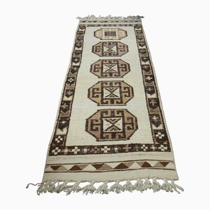 Tapis Oushak Vintage en Laine Blanche, Turquie, 1960s