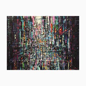 David Tycho, Electric Jazz Avenue, 2022, Acrylic on Canvas, Framed