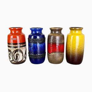Set of Four Vintage Pottery Fat Lava Vases Made attributed to Scheurich, Germany, 1970s, Set of 4