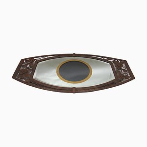 Large Art Nouveau Tray Forged with Flowers Iron and Faceted Mirror, 1930s