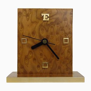 Italian 24 Karat Gold-Plated Wooden Table Clock, 1980s