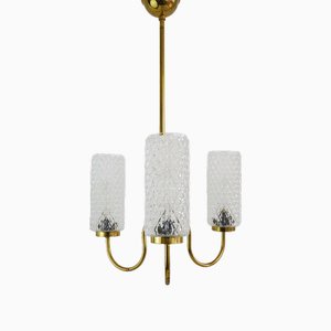Minimalist Brass Suspension Lamp with Glass Tubes, 1960s