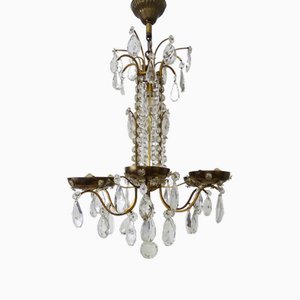 Bronze Cage Chandelier with Glass Pendants, 1950s
