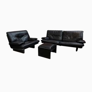 Leather Living Room Set, Italy, 1980s, Set of 3